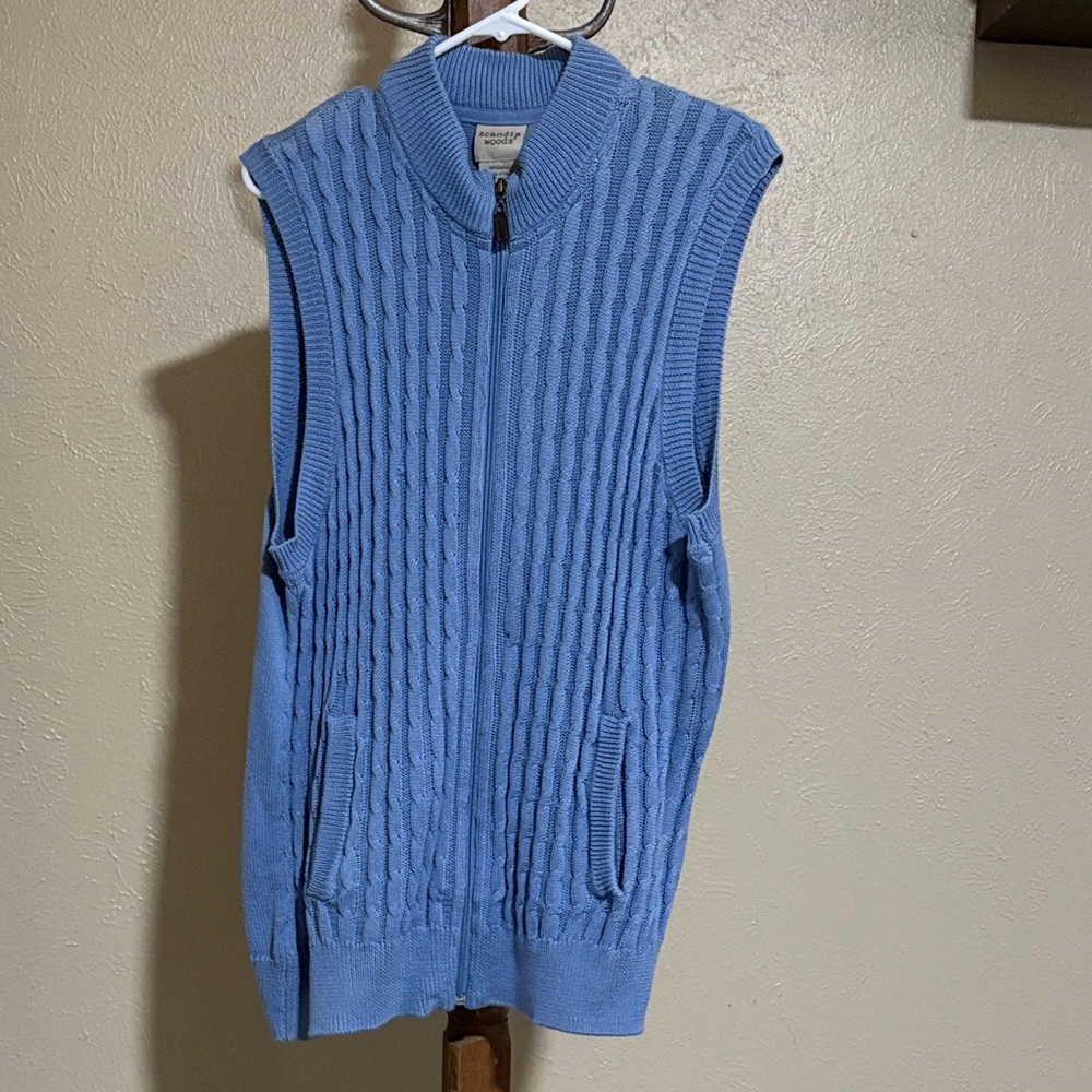Scandia Woods Blue Sleeveless Zip-Up Sweater Vest